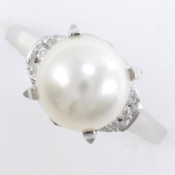Luxurious PT900 Platinum Ring Size 20.5 with Approximately 10mm Pearl & 0.09 ct Diamond, Total Weight Approximately 6.5g - Ladies' Silver Hue (Used)