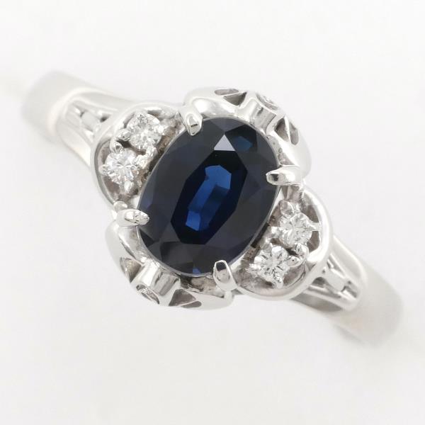 Platinum PT900 Ring with 0.95ct Sapphire and 0.05ct Diamond, Size 13 (Used) for Ladies
