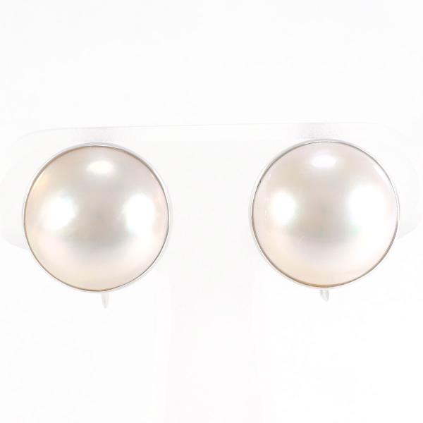 Silver Earrings with K14 White Gold & Mabe Pearl for Women (Used)