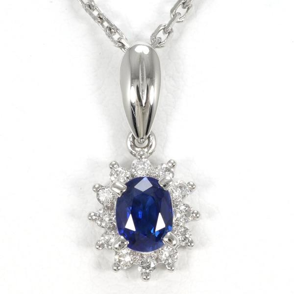 PT950 & PM850 Platinum Necklace with 0.43ct Sapphire and Diamond, approximately 43cm (Used) for Ladies