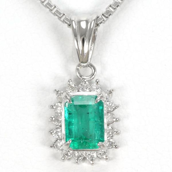 PT850 Platinum Necklace with 0.41 Emerald and 0.12 Diamond, Total weight approximately 4.5g, Length 40cm for Women