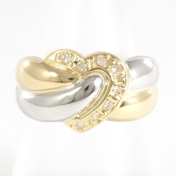 "Heart Motif Ring with Diamonds" in K18 Yellow Gold/Platinum PT900 for Women, Gold Color