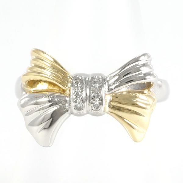 "Ribbon Motif Diamond (0.04ct) Ring" in Platinum PT850/K18 Yellow Gold, Size 11 for Women, Silver Color