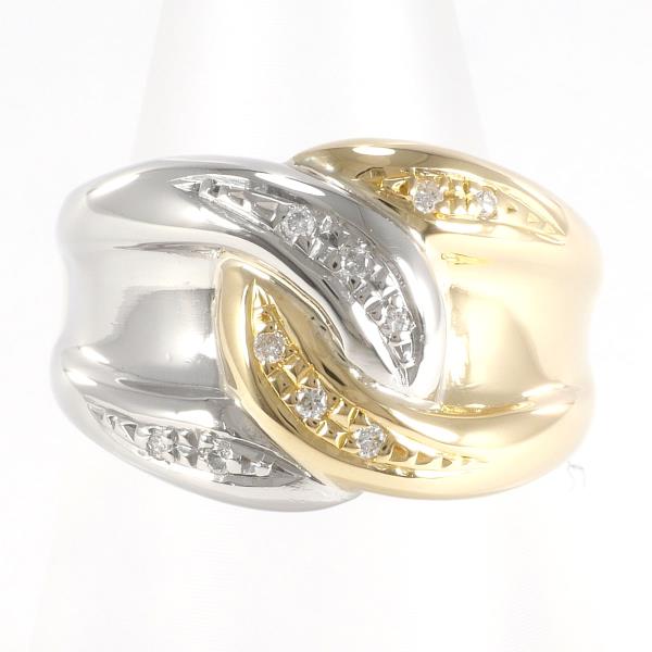 "Unique Diamond (0.05ct) Design Ring" in Platinum PT900/K18 Yellow Gold, Size 10 for Women, Silver Color