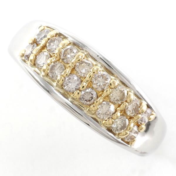 "Half Eternity Diamond (0.5ct) Ring" in Platinum PT850/K18 Yellow Gold, Size 12.5 for Women, Silver Color