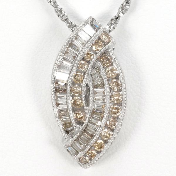 K18 White Gold Necklace with Diamonds and Brown Diamonds, Total Weight Approx. 5.2g, Length Approx. 45cm