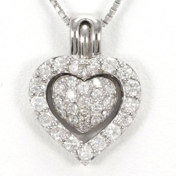Heart Motif Necklace with 0.15ct and 0.35ct Diamonds in K18 White Gold, Women’s - White (Used)