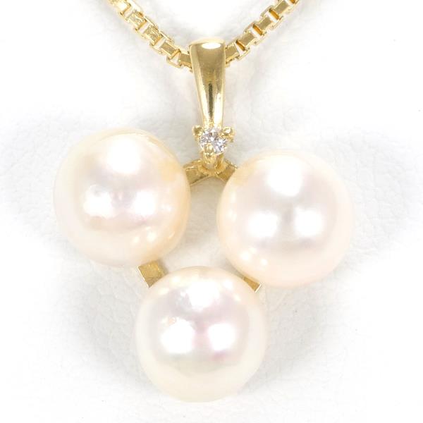 K18 Yellow Gold Necklace with Pearl and Diamond 0.01, Total Weight About 4.6g, 40cm