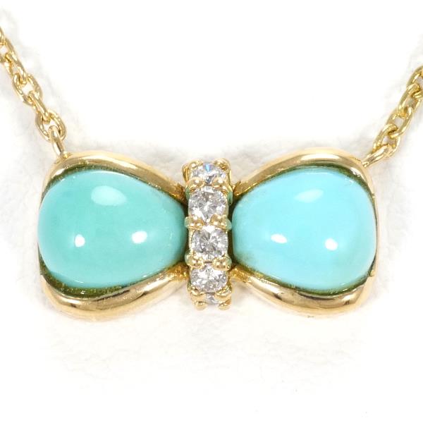 18K Yellow Gold Turquoise & Diamond Necklace - 0.095 Diamonds, Total Weight