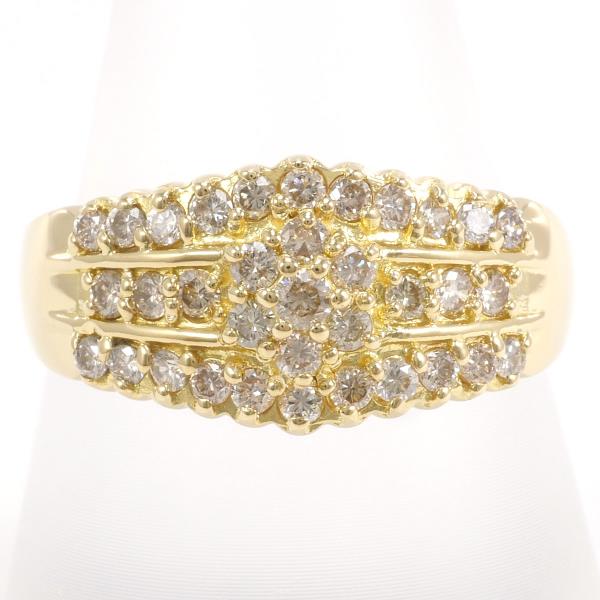 Women's Flower Motif Diamond Ring, 0.70ct in K18 Yellow Gold with a Diamond, White, Size 17, Pre-Owned