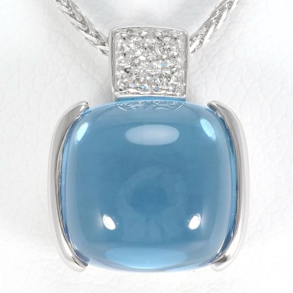 K18 White Gold Necklace with Blue Topaz and Diamond 0.03, Total Weight About 5.8g, Approximately 40cm