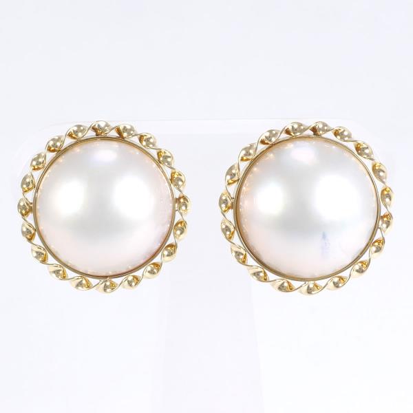 Women's Design Earrings in K18 Yellow Gold with White Mabe Pearl, Pre-Owned