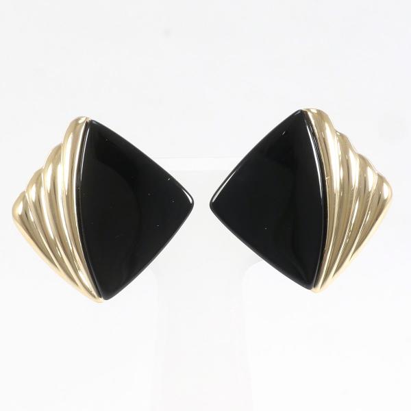 K18 Yellow Gold Onyx Earrings, Total Weight Approximately 5.4g