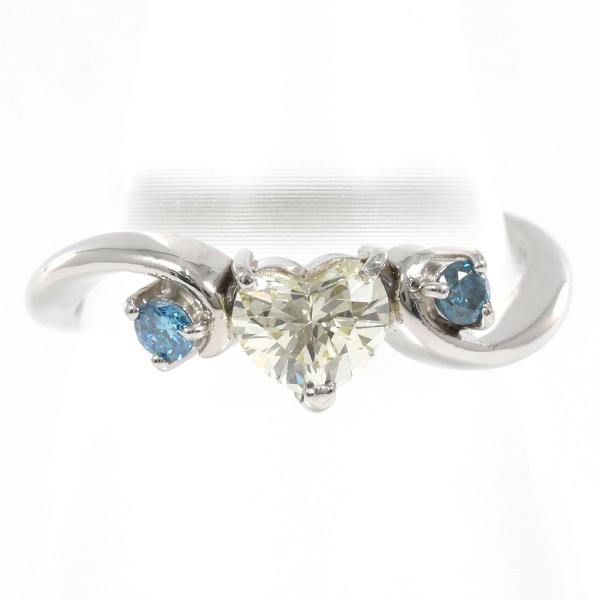PT900 Platinum Ring with Yellow Diamond 0.36ct & Blue Diamond 0.10ct, Ring size 9, Total Weight approx 3.4g, Women's Silver