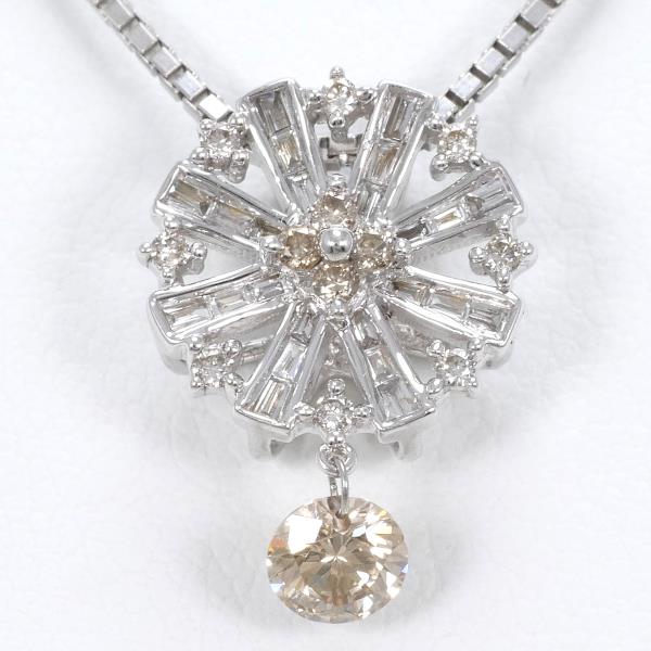 K18 18k White Gold Necklace With Diamond 0.25 SI1 And Brown Diamond Total Weight 5.0g Size 45cm
