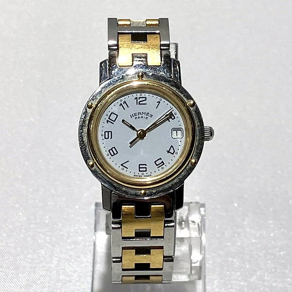 HERMES Clipper Ladies Wristwatch CL4.220, Silver-tone Stainless Steel and Gold Plated - Preowned CL4.220