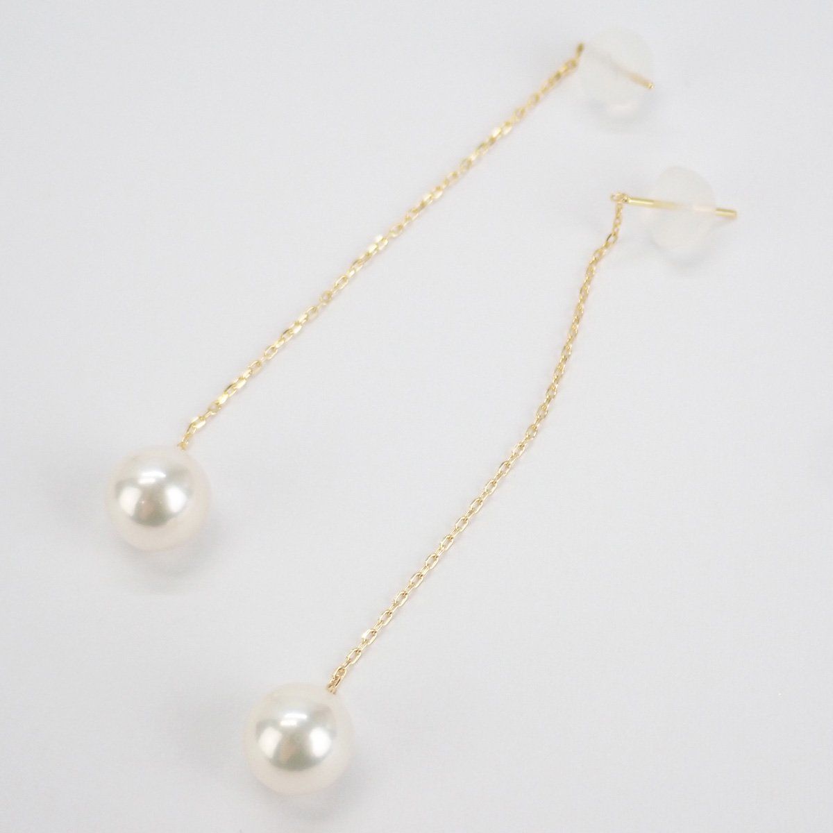K18YG Women's Design Earrings with 7.5mm Akoya Pearl, White, Never-Used Pre-Owned Item