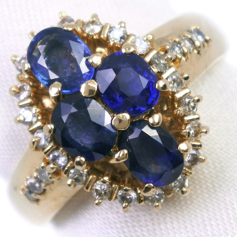 [LuxUness]  Size 10.5 Sapphire & Diamond Ring, K18 Yellow Gold, Blue, Ladies - A Rank Metal Ring in Excellent condition