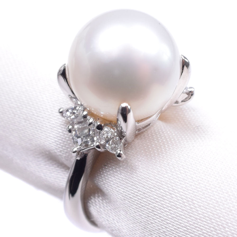 [LuxUness]  Diamond & Pearl Ring, Size 8, with 10.5 mm Pearl set in Pt900 Platinum, Ladies, Preloved, A Rank Natural Material Ring in Excellent condition