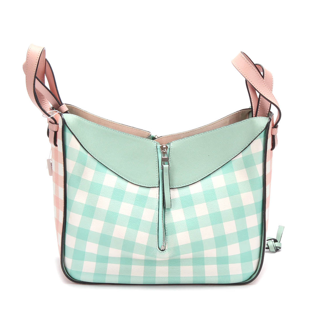 Pastel Gingham Print Leather Hammock Bag