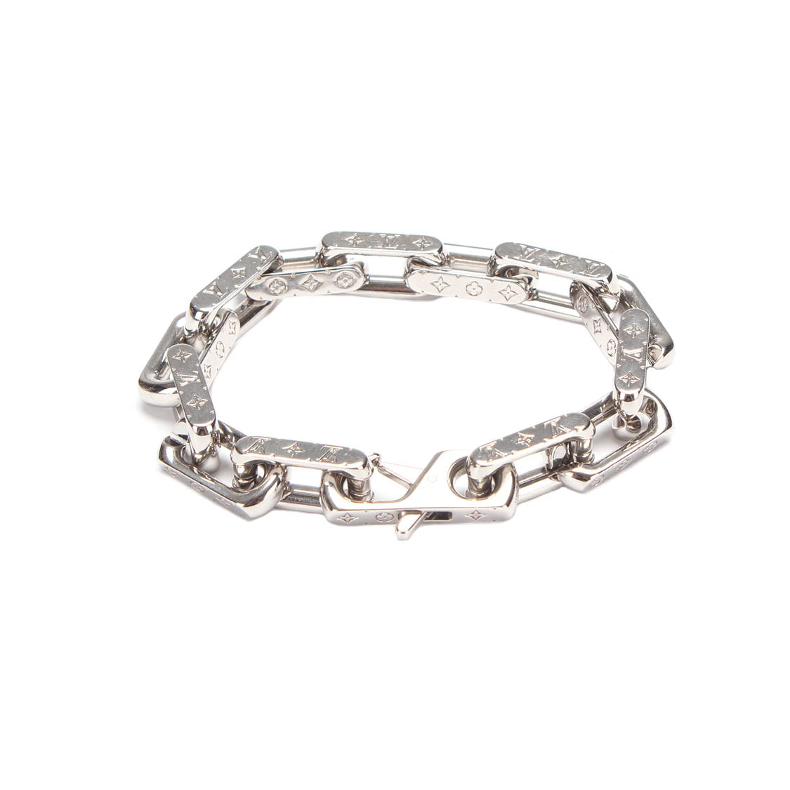 Louis Vuitton Chain Bracelet Engraved Monogram Silver in Metal