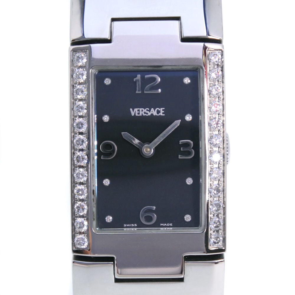 Versace Ladies' Watch with Diamond Bezel, Quartz, Silver Stainless Steel, Black Dial - Pre-loved, Grade A CSQ99