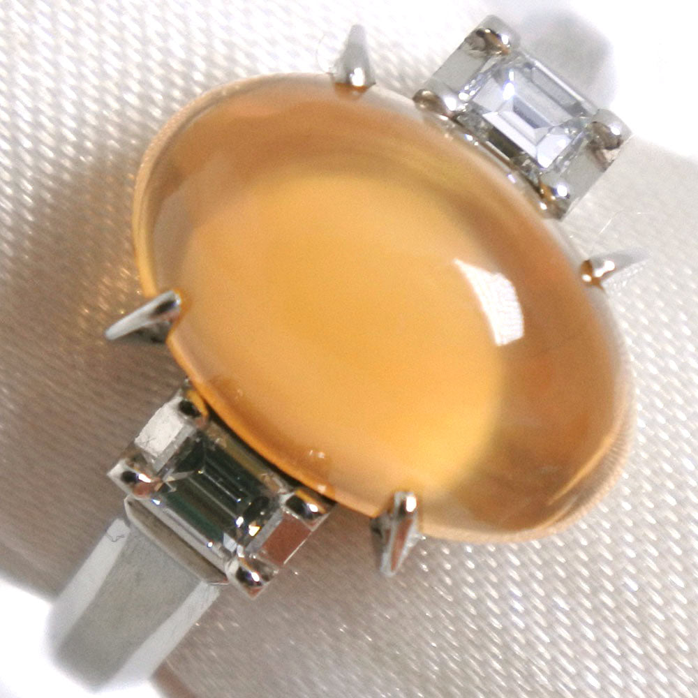 "Orange Ring with Mexican Opal and Diamond in Pt900 Platinum, Size 10.5, Women's Pre-Owned in A-Rank Condition"