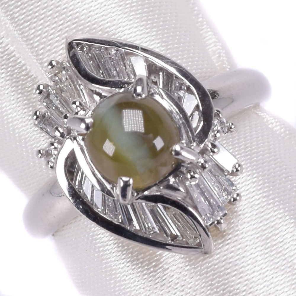 [LuxUness]  Platinum PT900 Chrysoberyl Cat's Eye & Diamond Ring, Size 15 – Chrysoberyl 1.88 Carat, Diamond 0.47 Carat – Ladies SA-grade (used) Metal Ring in Excellent condition