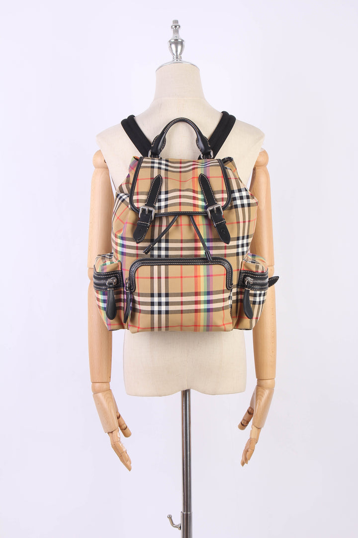 Vintage Check Rainbow Canvas Backpack