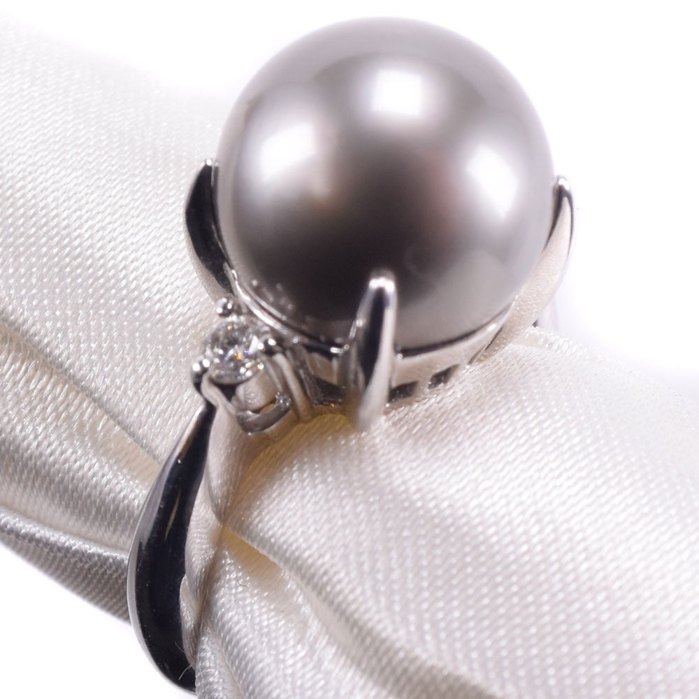 [LuxUness]  Platinum PT900 Black Pearl & Diamond Ring, Size 11.5 – Diamond 11.5mm – Ladies A-grade (used) Natural Material Ring in Excellent condition