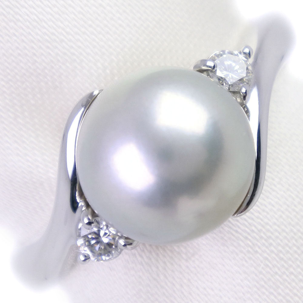 "Pearl Ring, 9mm Pearl with Diamond in Pt900 Platinum, Size 12, Women's Pre-Owned in A-Rank Condition"
