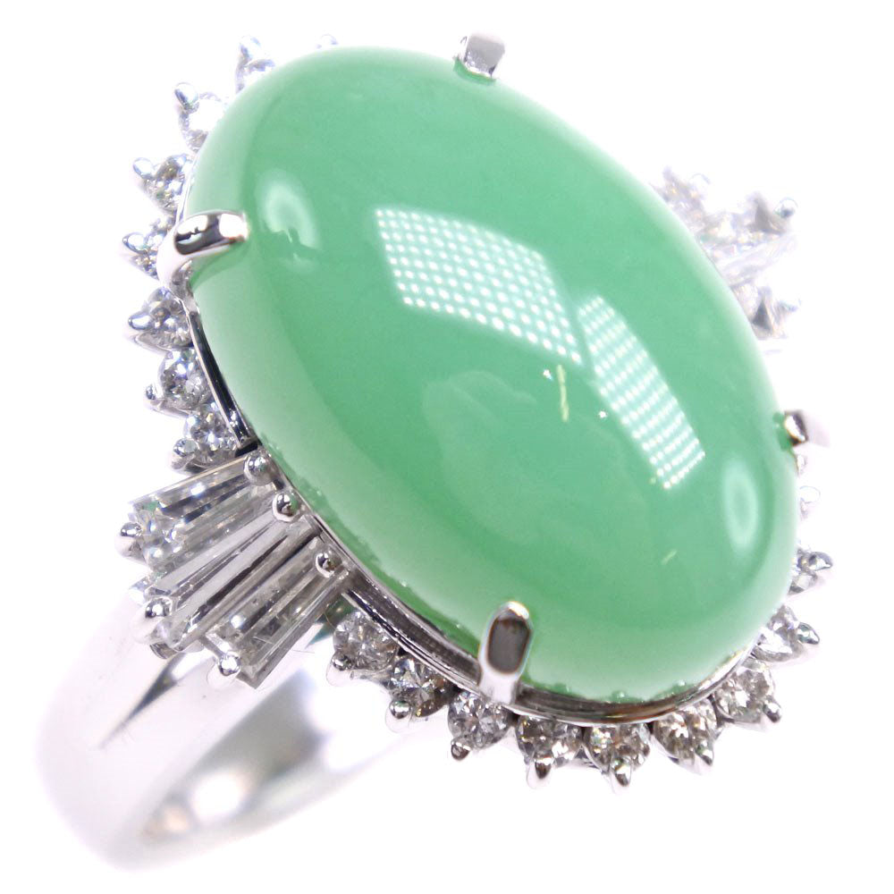 [LuxUness]  Platinum PT900 Jade & Diamond Ring, Size 11.5 – Jade 0.33 Carat, Diamond 0.26 Carat – Ladies SA-grade (used) Metal Ring in Excellent condition