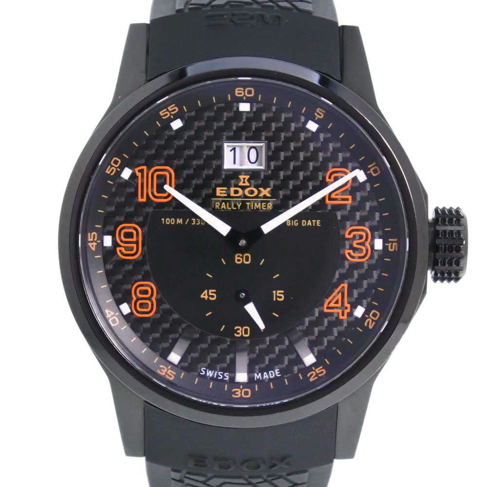 Edox Rally Timer Men's Wristwatch, Stainless Steel & Rubber, Quartz, Orange, Black Dial - Pre-loved, Grade A 64008-37N-NOR