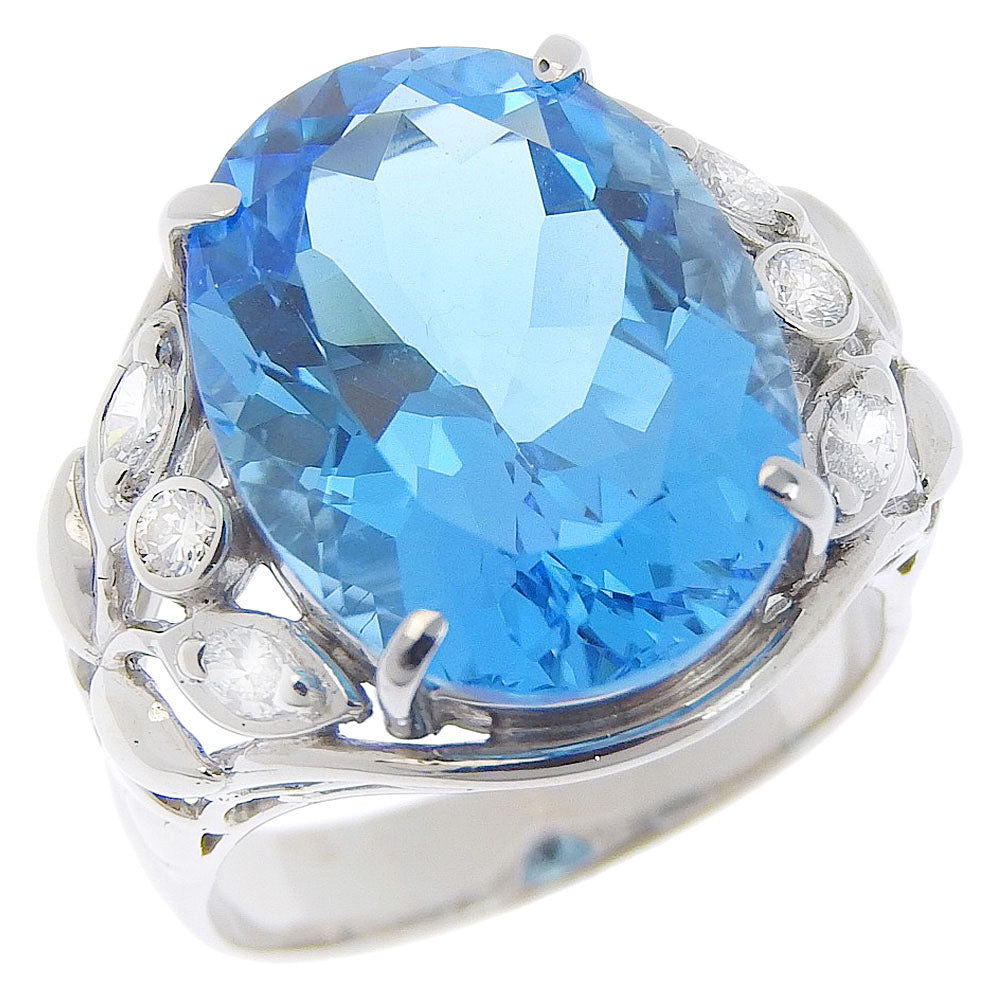 [LuxUness]  Women's Ring/Size 14.5 in K18 White Gold with Blue Topaz and Diamond 12.36/0.25, Superior Pre-owned Condition Metal Ring in Excellent condition
