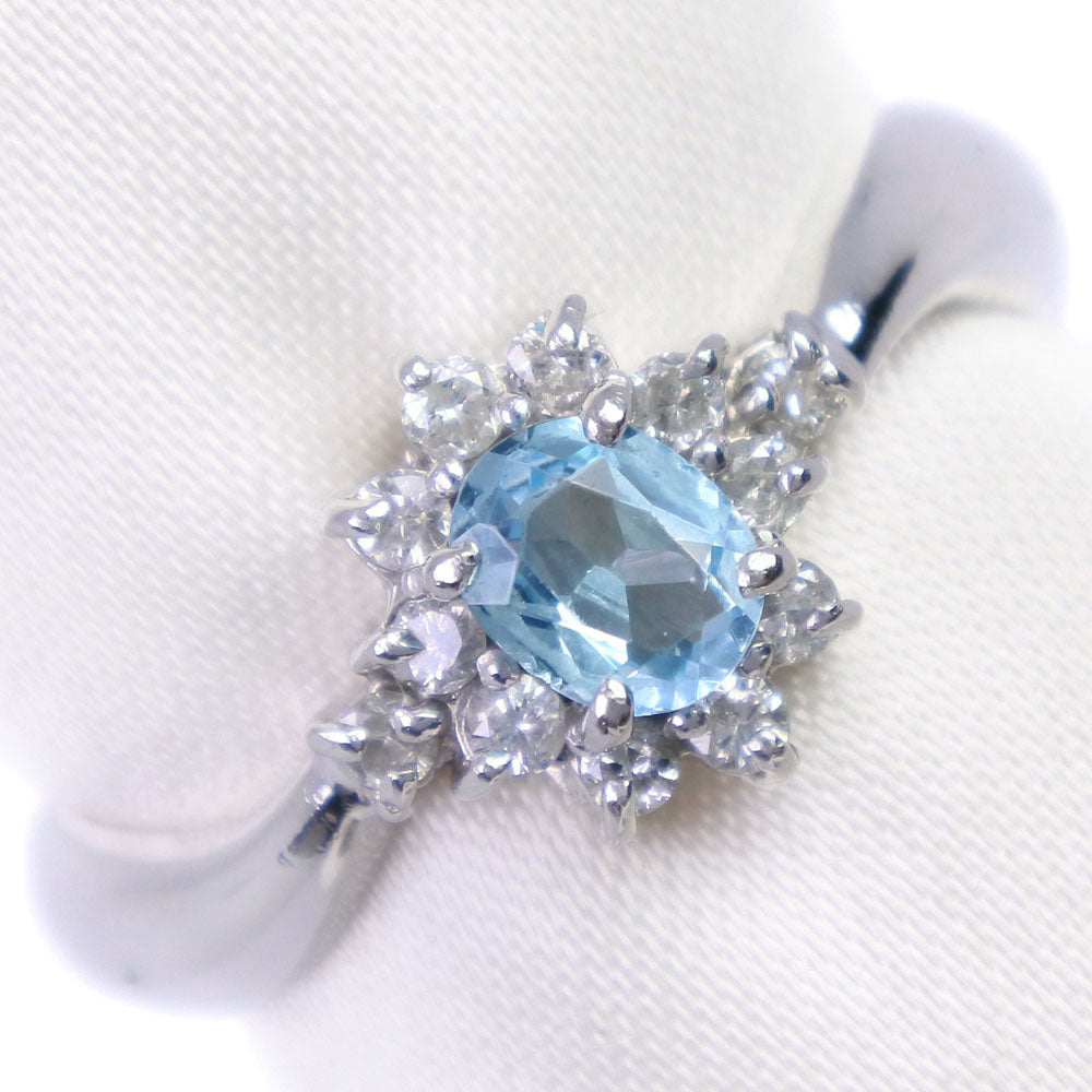 [LuxUness]  Size 11 Ring in Pt900 Platinum with Aquamarine and Diamonds 0.19ct for Women - Used, Grade A Metal Ring in Good condition