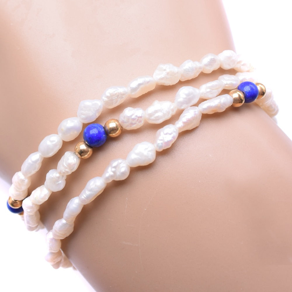 [LuxUness]  Triple Strand Baby Pearl Bracelet Made of Silver 925 and Lapis Lazuli for Ladies (Pre-owned, A- Grade) Metal Bracelet in Good condition