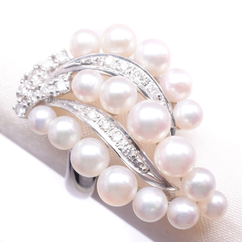 Pearl and Diamond Ladies' Ring Size 17, Set in Pt900 Platinum with Pearl (Pre-owned, A- Grade)