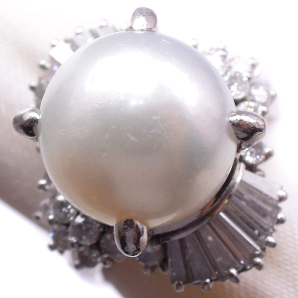 Ladies' Pearl & Diamond Ring in Platinum Pt900, Size 11, High-Quality Pre-owned Conditions