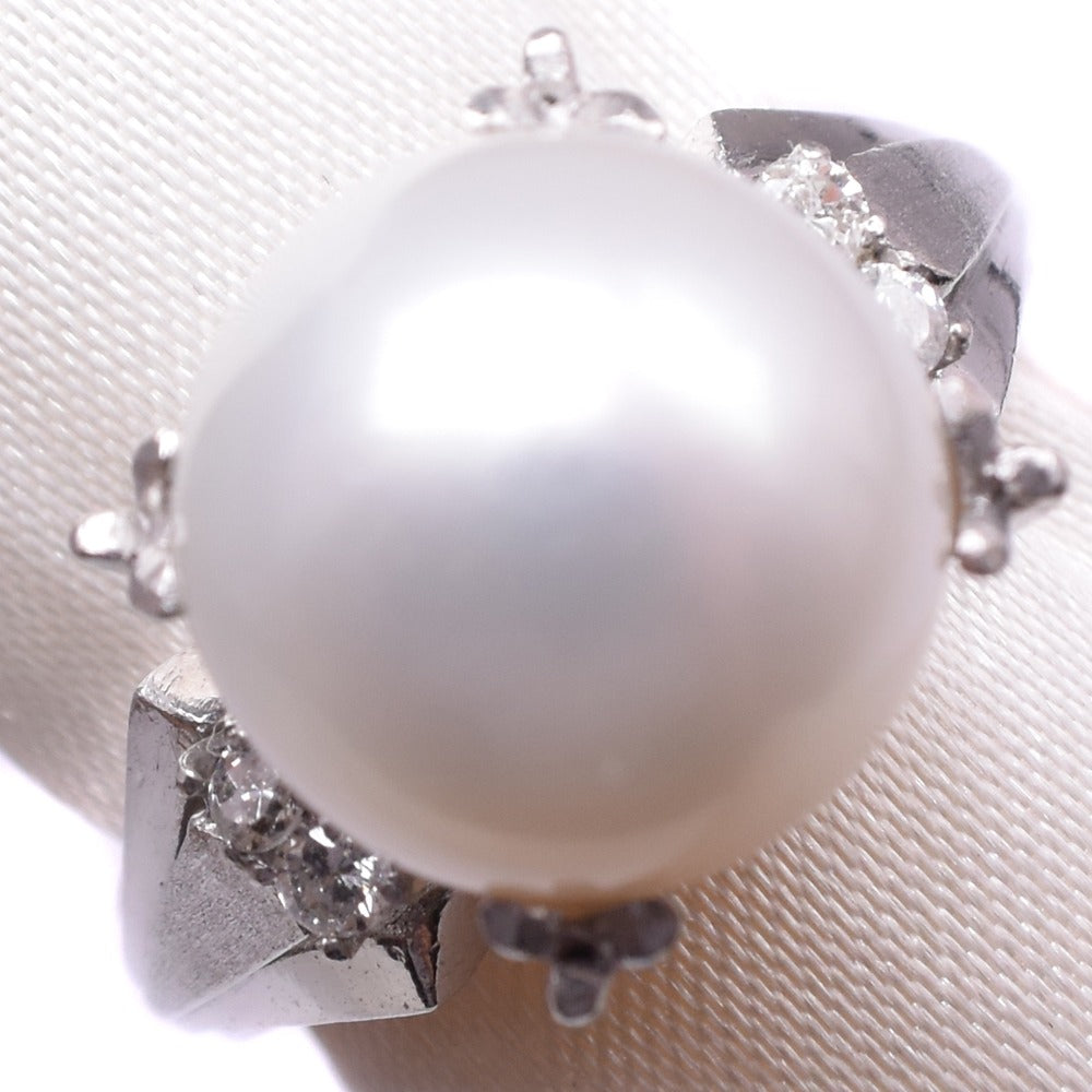 [LuxUness]  Platinum Pt850 Pearl and Diamond Ladies' Ring, Size 12, High-Quality Pre-owned Condition Metal Ring in Good condition