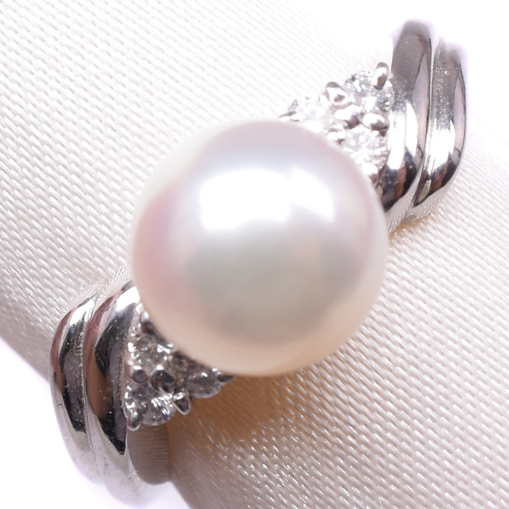 Pearl & Diamond Ring in Platinum Pt850 for Ladies, Size 16, Excellent Grade Pre-owned
