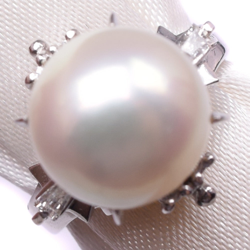 Platinum Pt900 Pearl and Diamond Ladies' Ring, Size 7, Excellent Pre-owned Condition
