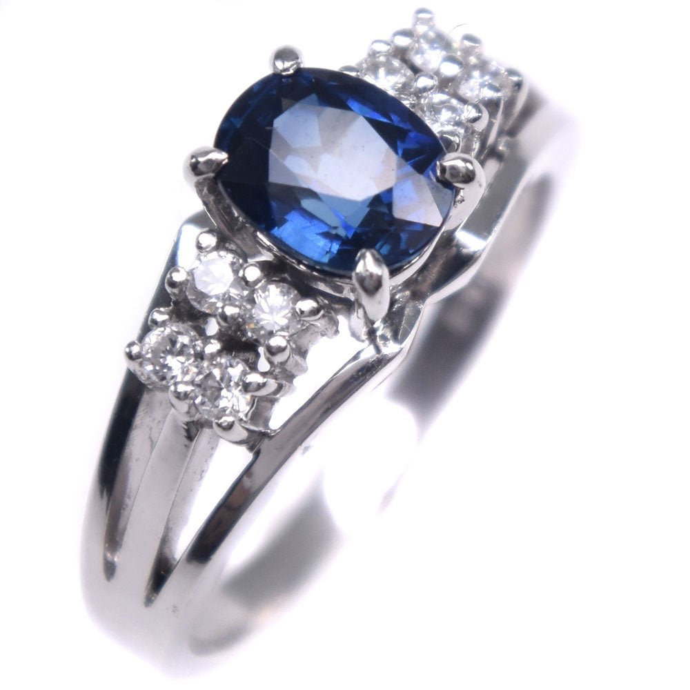 Platinum Pt950, 1.01ct Sapphire & 0.15ct Diamond Ring (Size 10.5) for Women - Pre-Owned, A Grade