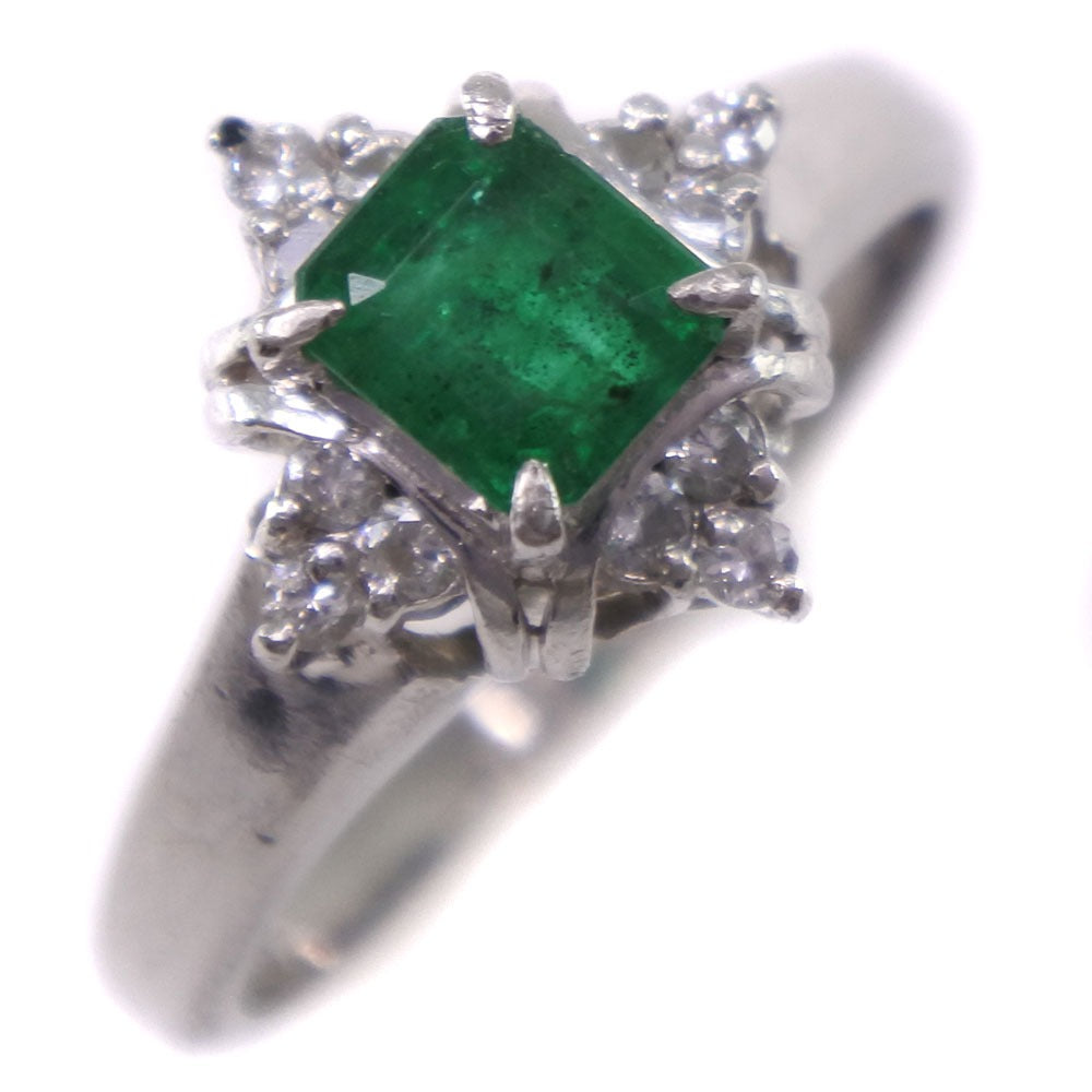 Size 7 Ladies Ring in Pt900 Platinum with Emerald and Diamond, E0.59 D0.15 - Preowned, A Rank