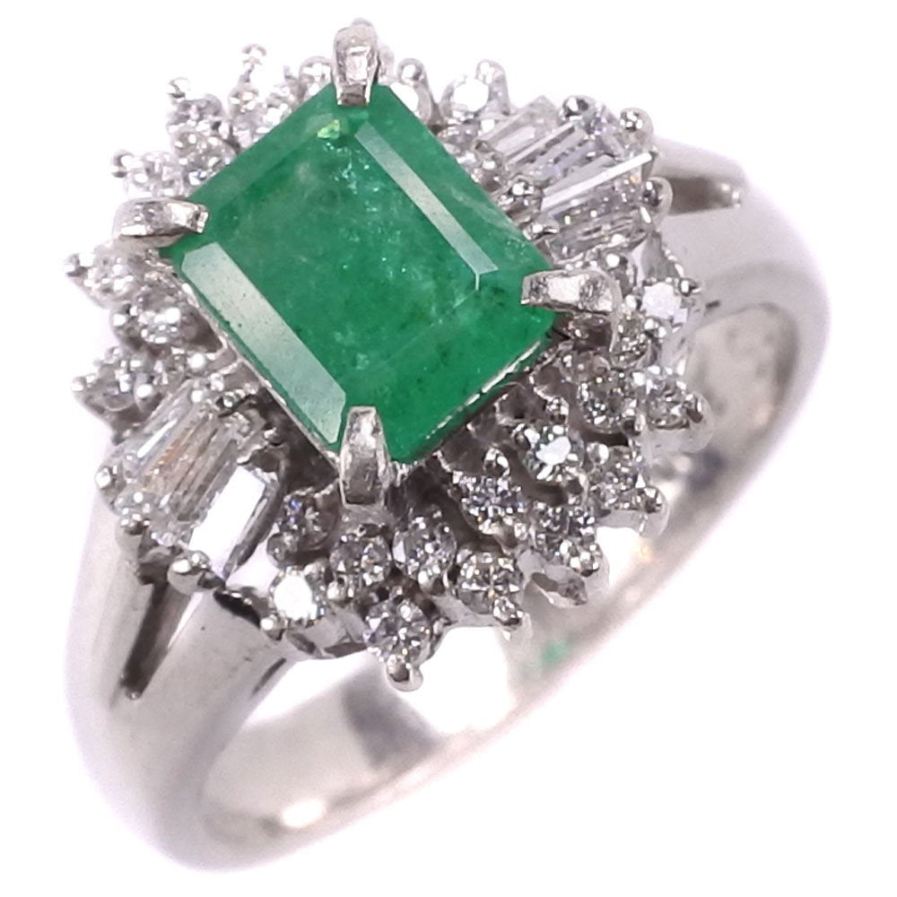 Size 7 Ladies Ring in Pt900 Platinum with Emerald and Diamond, E0.865 D0.33 - Preowned, A Rank