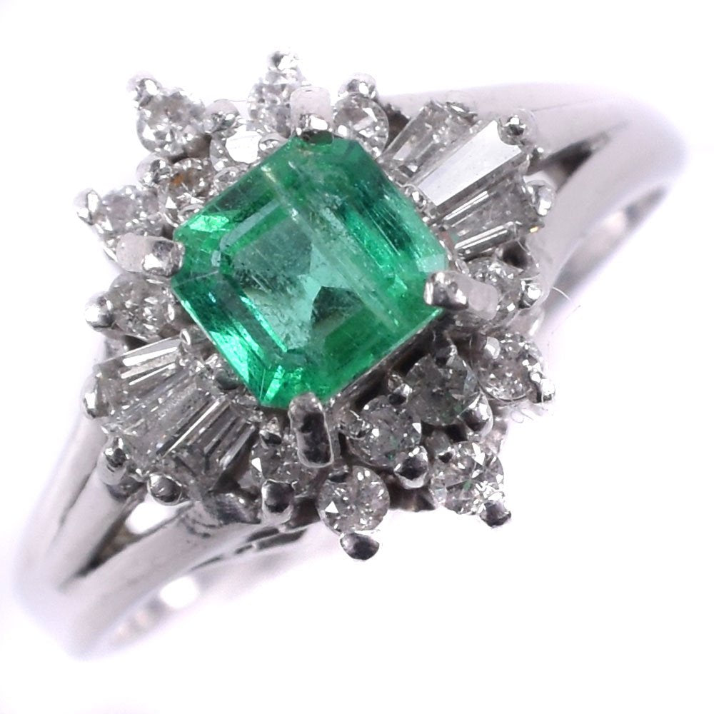 Size 10 Ladies Ring in Pt900 Platinum with Emerald and Diamond, E0.40 D0.25 - Preowned, SA Rank
