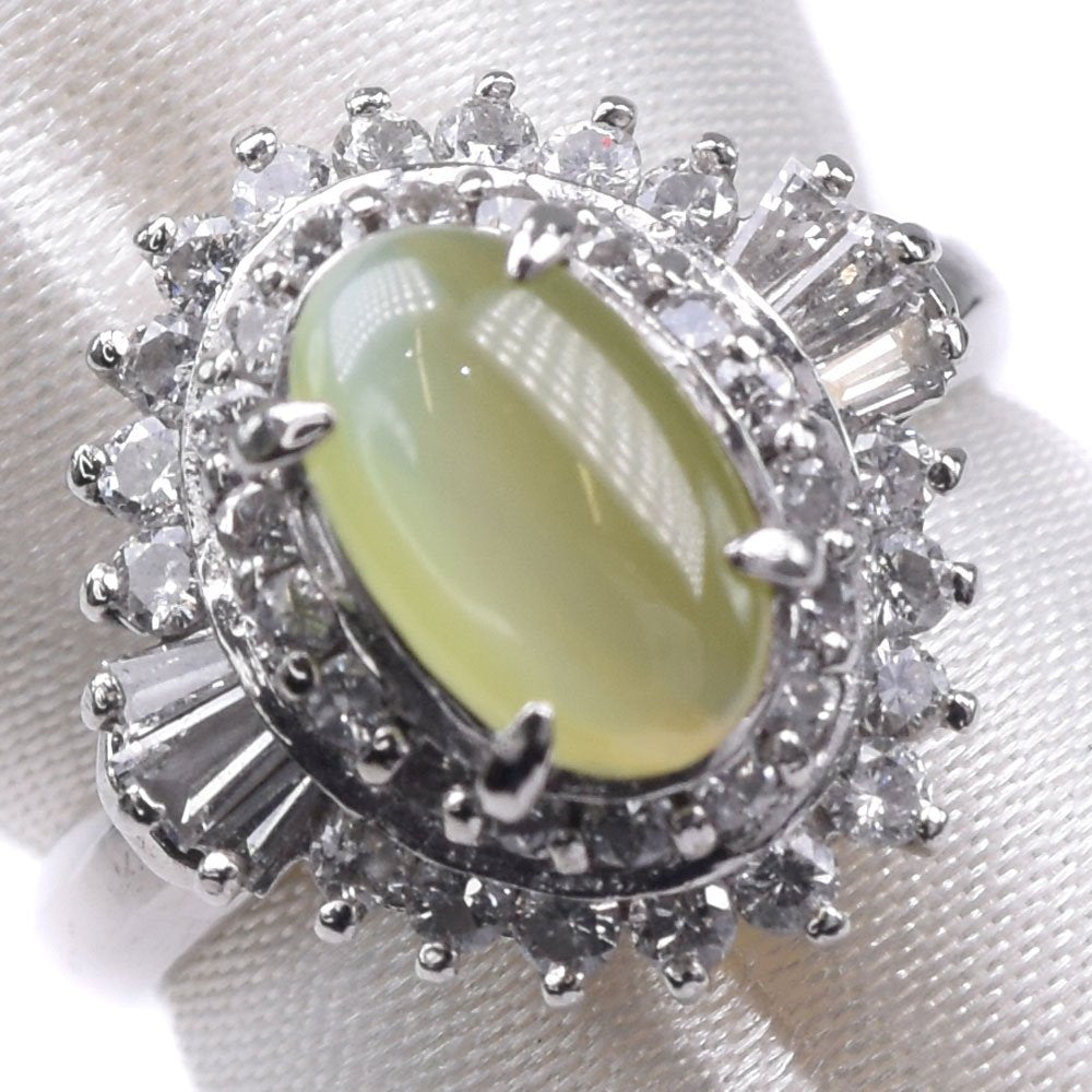 Platinum Pt900, 0.78ct Cat's Eye Gemstone & 0.52ct Diamond Ring (Size 10.5) for Women - Pre-Owned, SA Grade