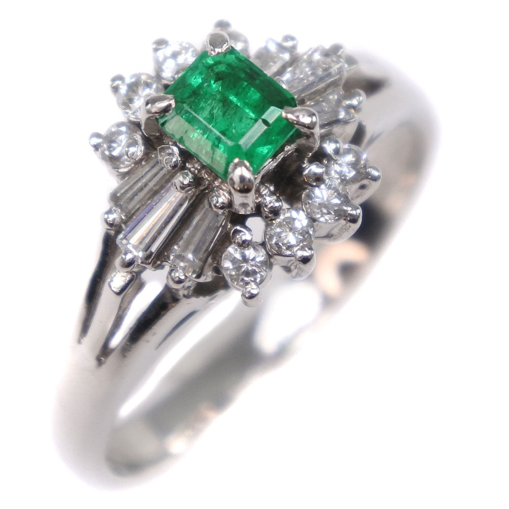Size 8.5 Ladies Ring in Pt900 Platinum with Emerald and Diamond, E0.27 D0.29 - Preowned, A Rank
