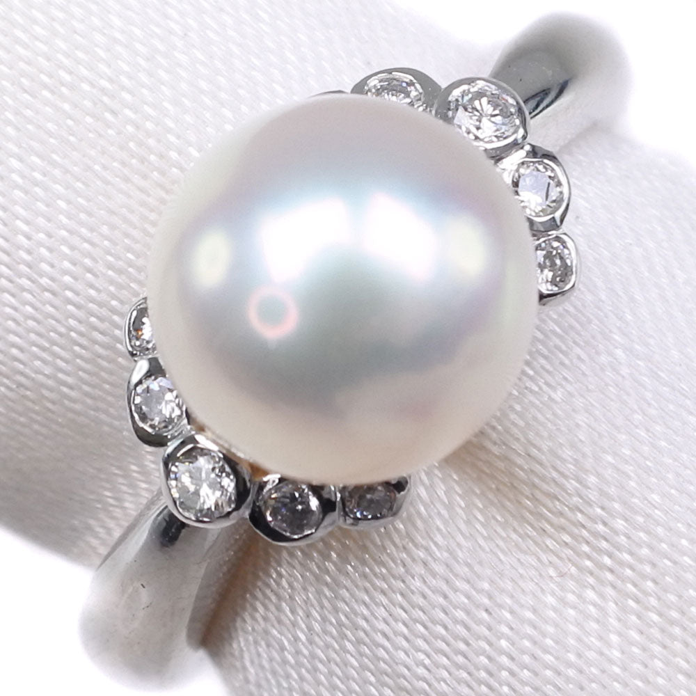 [LuxUness]  Size 9.5 Pearl Ring with 8.0mm Diamond and Pt900 Platinum for Ladies | Second Hand | SA Grade Natural Material Ring in Excellent condition