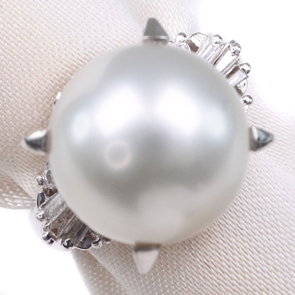 [LuxUness]  Size 6 Pearl Ring with 10.5mm Diamond and Pt900 Platinum for Ladies | Second Hand | A Grade Natural Material Ring in Excellent condition