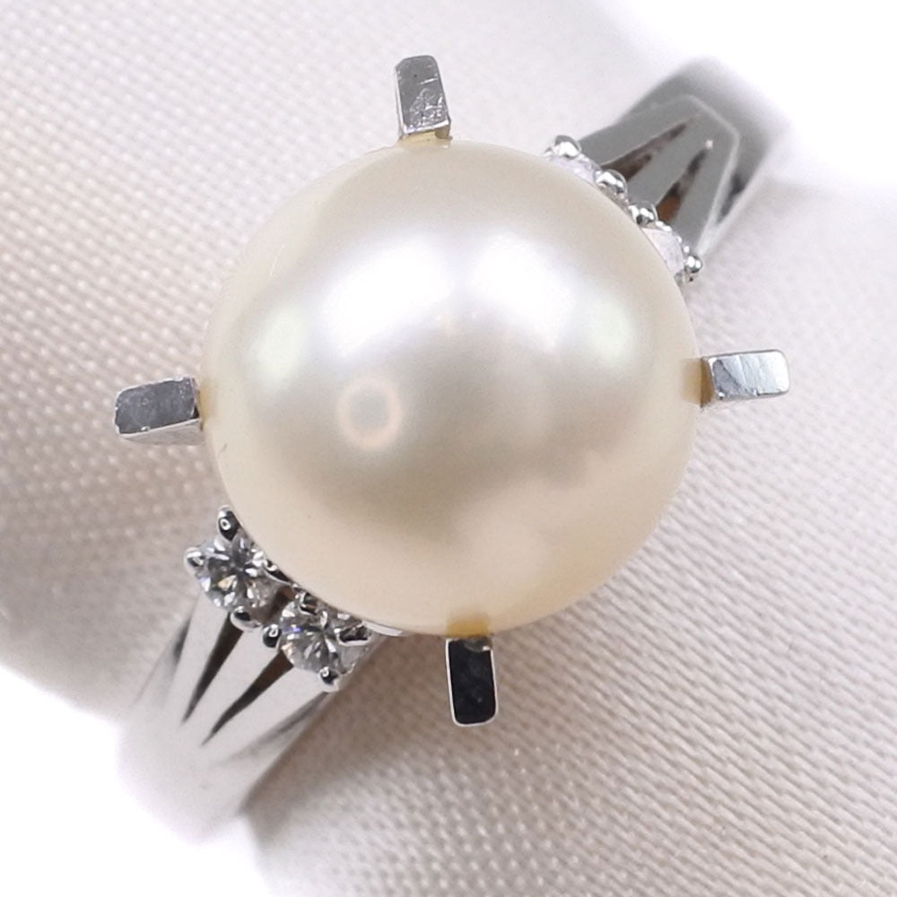 Size 11 Pearl Ring with 8.0mm Diamond and Pt900 Platinum for Ladies | Second Hand | A Grade